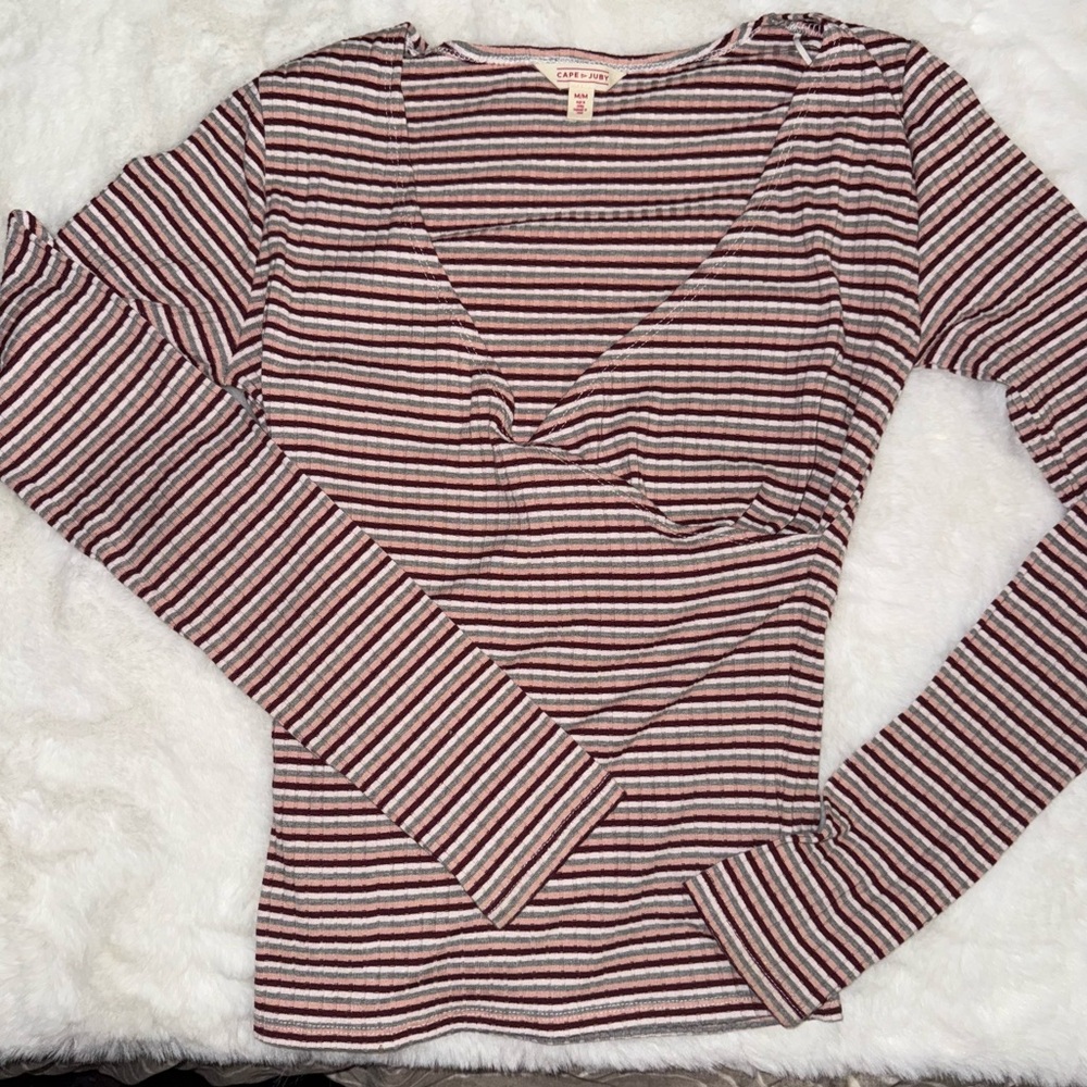 Cape Juby Burgundy and White Striped Tee